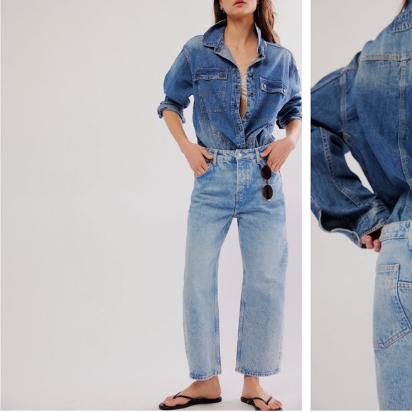 Free People We the Free Deep Trance Dropped Barrel Boyfriend Jeans Women's 28 - Picture 5 of 14